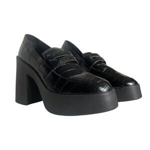 ASOS Made in Italy Black Croc Platform Lug Heel Chunky Heel Loafer Size 7